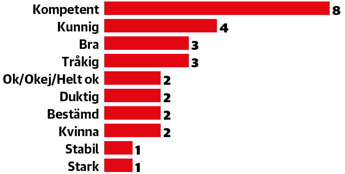 Finansminister Magdalena Andersson har nominerats av flera partidistrikt till posten som ny partiledare för Socialdemokraterna. Om du skulle beskriva ditt intryck av henne med ett ord, vilket ord skulle du använda då?