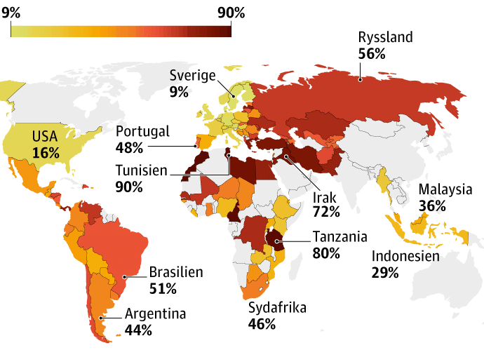 Belief in witches in different countries